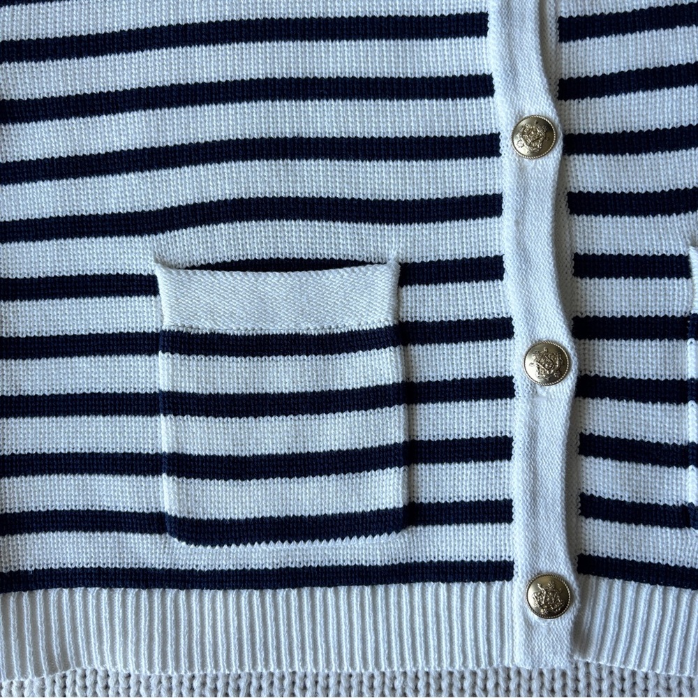 J. Crew Navy and White Striped Cropped Cardigan - Picture 4 of 13